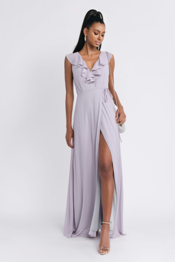 TREASURE ME SLATE RUFFLE MAXI DRESS
